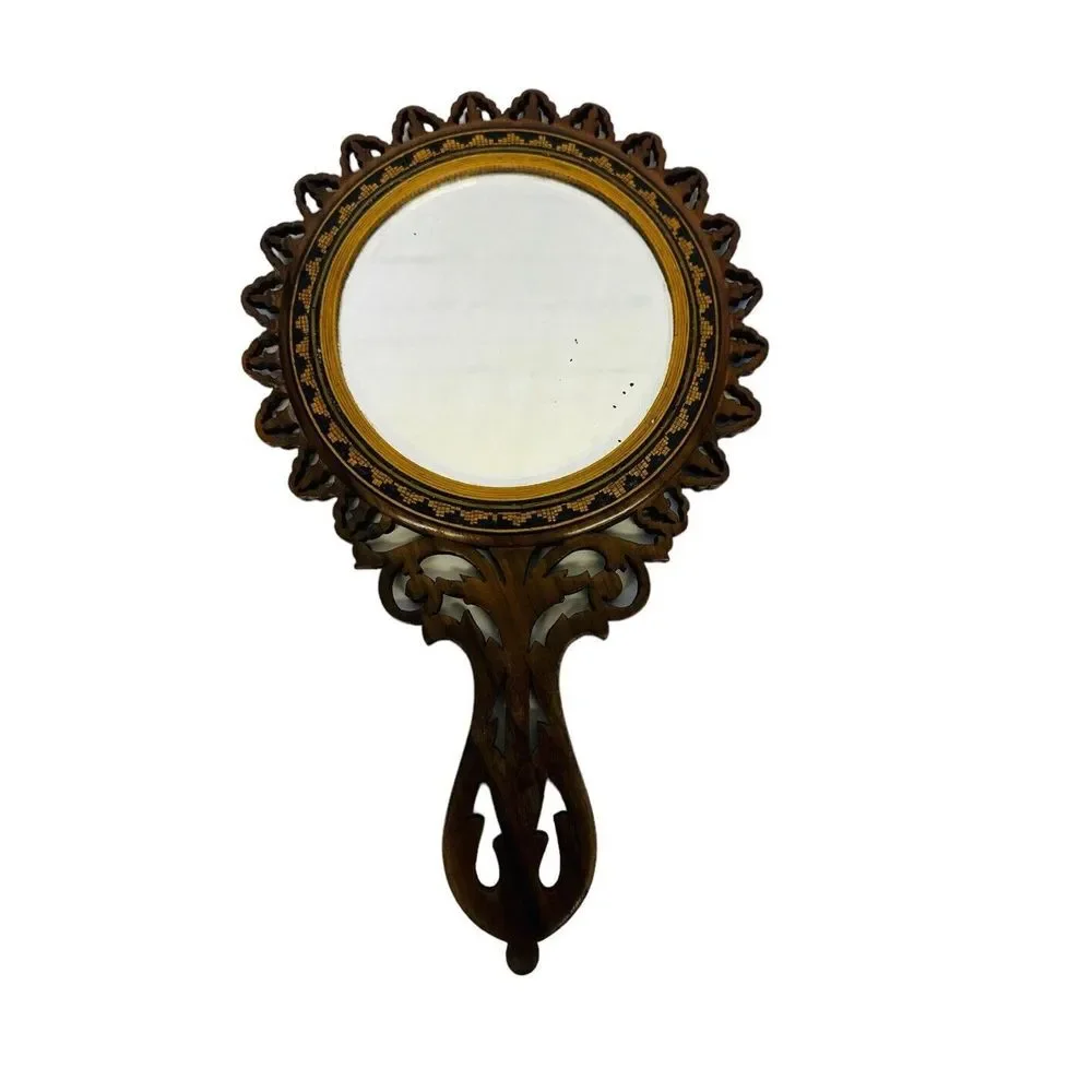 Antique‎ Italian Inlaid On Both Sides Hand-Carved Parquetry Mirror